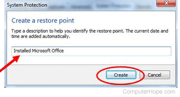 Windows restore point name
