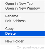 Delete bookmark selector in Safari.