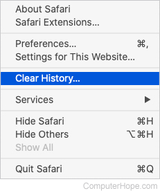 Safari menu, Clear All History