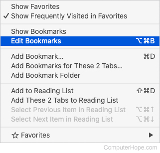 Edit bookmarks selector