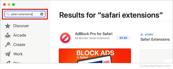 Safari extensions search