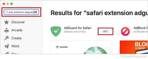 Safari extension name search