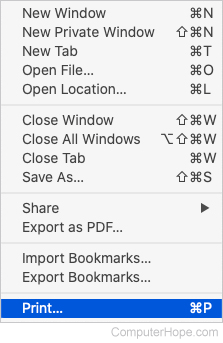 Print selector in Safari.