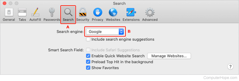 Search tab in Safari.