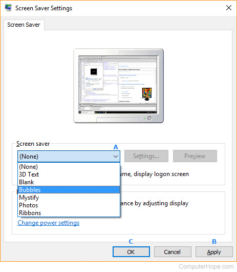 Screen Saver Settings to change the Windows screen saver on or off.