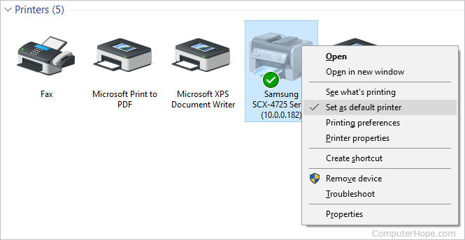 Set as default printer option.
