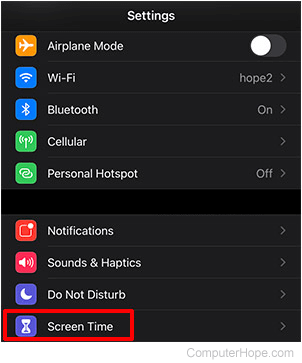 Main iPhone settings page.