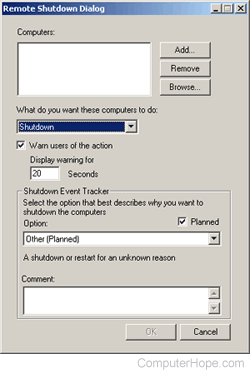 Windows Remote Shutdown dialog window