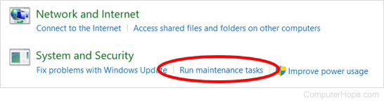 Run maintenance tasks link in Troubleshooting utility