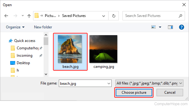 Choosing an account picture in Windows 10.