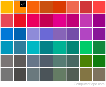 Color palette in Windows 10.