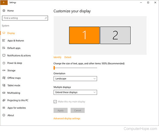 Windows 10 display settings menu