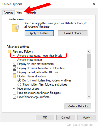 Disable thumbnail file displaying in Windows 10 folder properties.