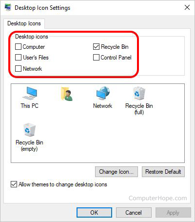 Remove desktop icons in Windows 10