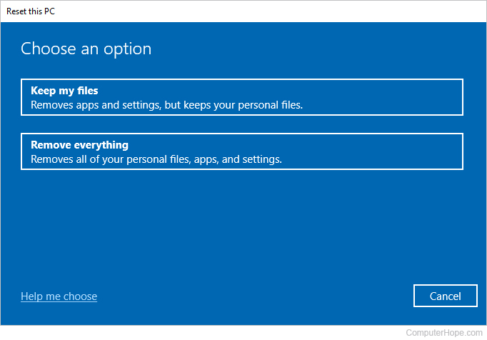 Reset this PC options.