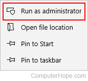 Run as administrator option.