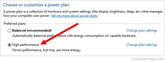 Windows 10 power plan selection