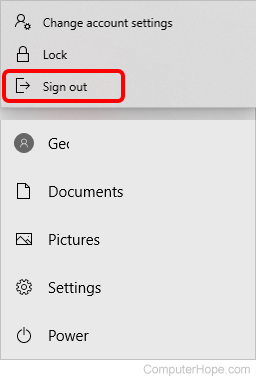 Sign out from Start menu in Windows.