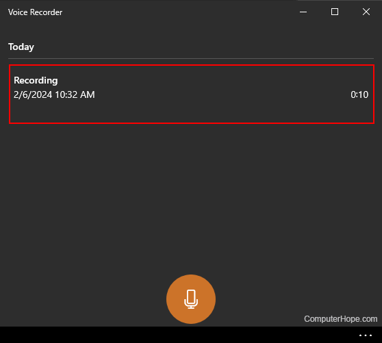 Voice recording in Windows 10.