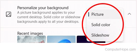 Windows 11 background selection options