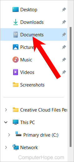Documents folder in Windows 11 File Explorer.