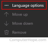 Language options selector on Windows 11.