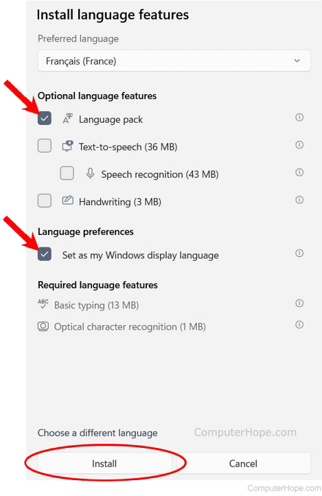 Windows 11 language options to install