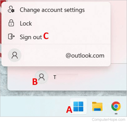 Sign out option in Windows 11.