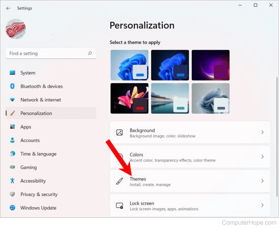 Themes option in Windows 11 Personalization window