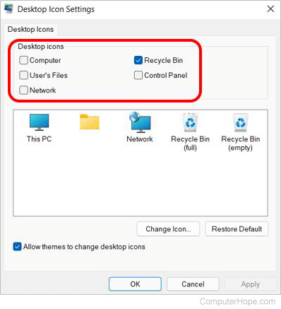 Remove desktop icons in Windows 11