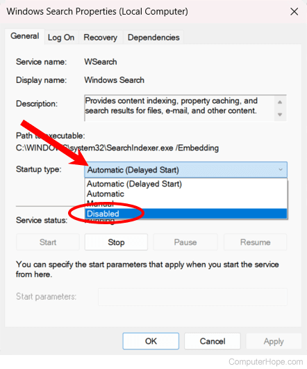Disable the Windows Search service.