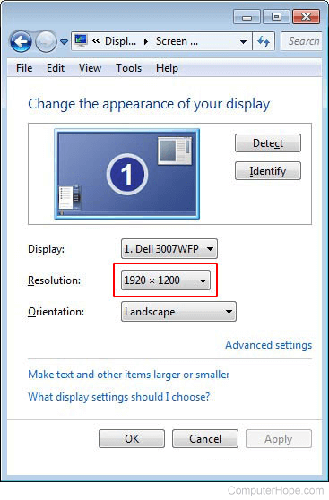 Windows 7 video resolution settings