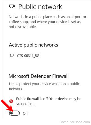 Turn off firewall network profile