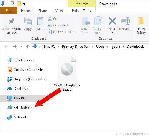 ISO file being copied to a thumb drive.