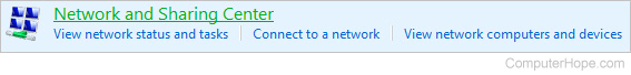 Link to access the Network and Sharing Center in Windows.