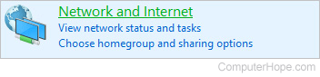 Link to access the Network and Internet menu in Windows.