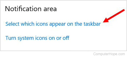 Select which icons appear on taskbar option