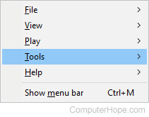 Tools selector in Windows Media Player