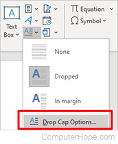 Word drop cap options