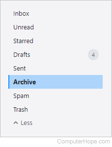 Archive selector in Yahoo! mail.