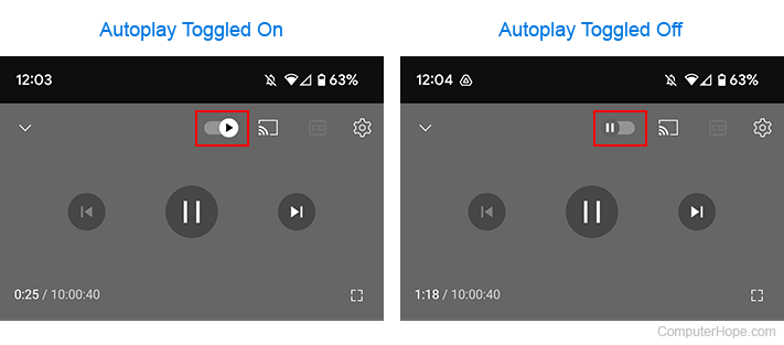 Toggling the YouTube Autoplay feature.