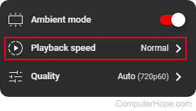 Playback speed selector on YouTube.