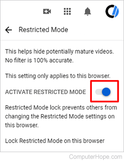 YouTube Restricted Mode toggle