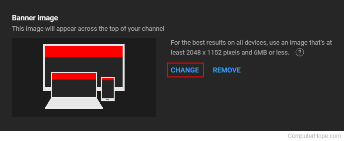 Changing a banner image on YouTube Studio.