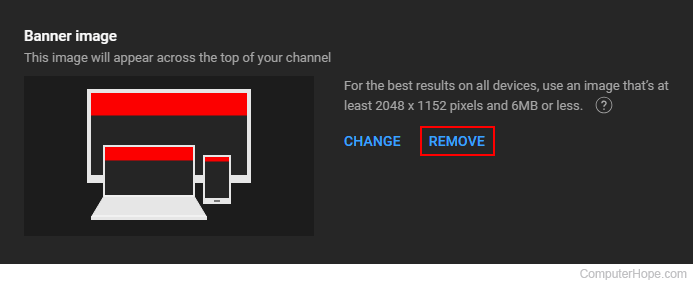 Removing a banner image on YouTube Studio.