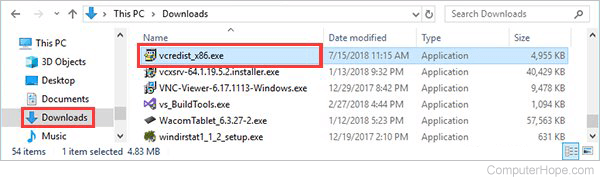 In File Explorer, go to the location where you downloaded vcredist_x86.exe, and double click the file to run it.