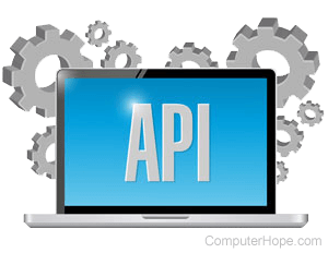 API letters on blue laptop screen