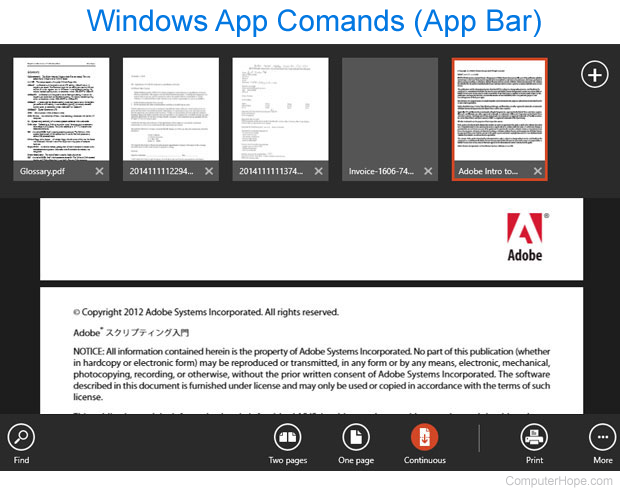 App commands in Windows 8