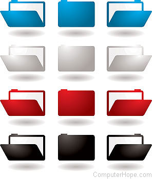 Three blue, three white, three red, and three black file folders, each color folders in a row