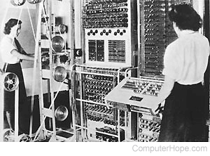 Two women work with the Colossus computer.